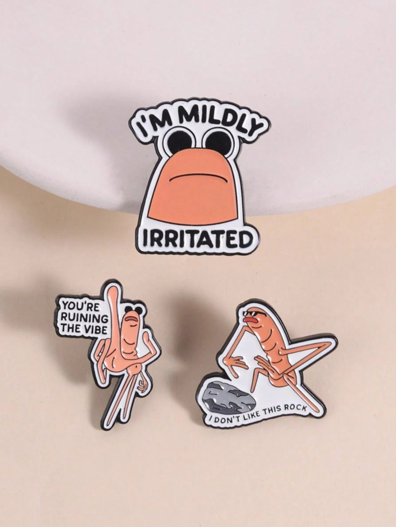 3Pcs Funny Meme Shrimp Enamel Pin Set Mildly Irritated Ruin Vibe Don't Like Rock Lapel Brooch Gift