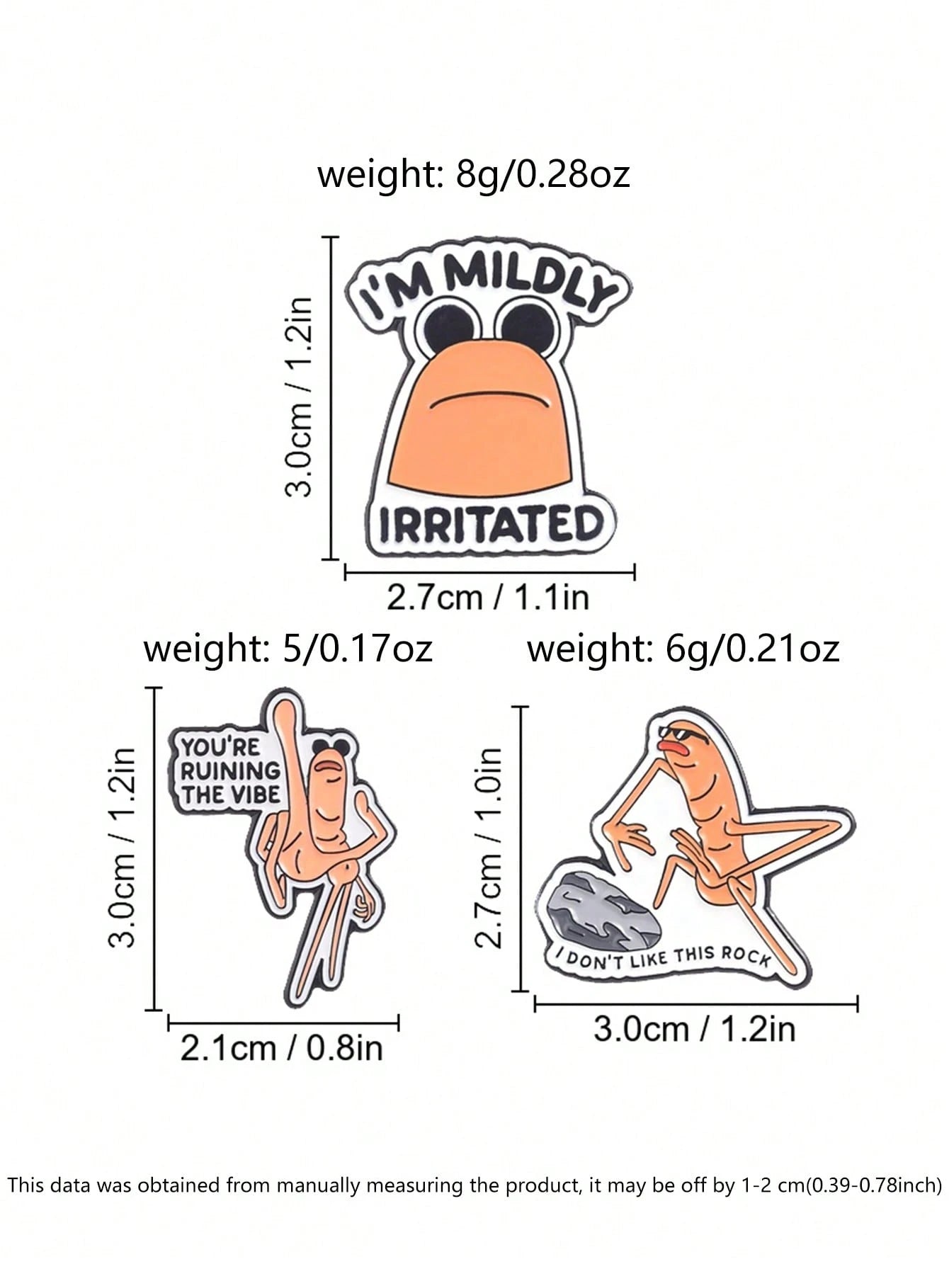 3Pcs Funny Meme Shrimp Enamel Pin Set Mildly Irritated Ruin Vibe Don't Like Rock Lapel Brooch Gift
