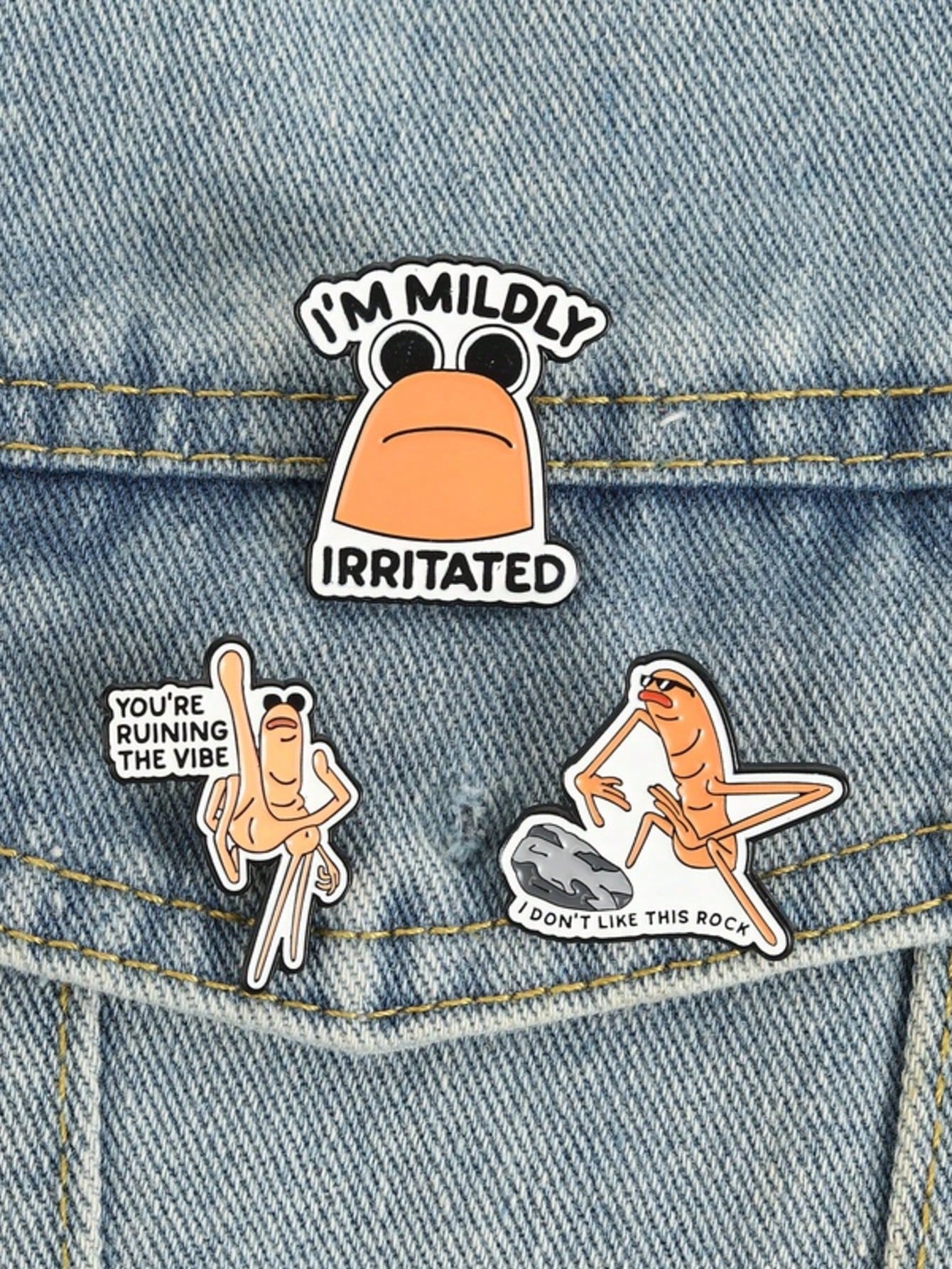 3Pcs Funny Meme Shrimp Enamel Pin Set Mildly Irritated Ruin Vibe Don't Like Rock Lapel Brooch Gift