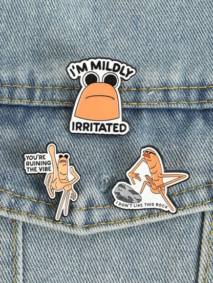 3Pcs Funny Meme Shrimp Enamel Pin Set Mildly Irritated Ruin Vibe Don't Like Rock Lapel Brooch Gift