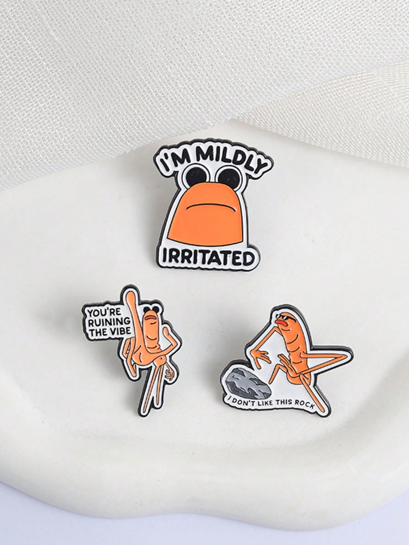 3Pcs Funny Meme Shrimp Enamel Pin Set Mildly Irritated Ruin Vibe Don't Like Rock Lapel Brooch Gift