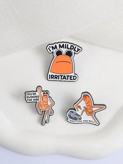 3Pcs Funny Meme Shrimp Enamel Pin Set Mildly Irritated Ruin Vibe Don't Like Rock Lapel Brooch Gift