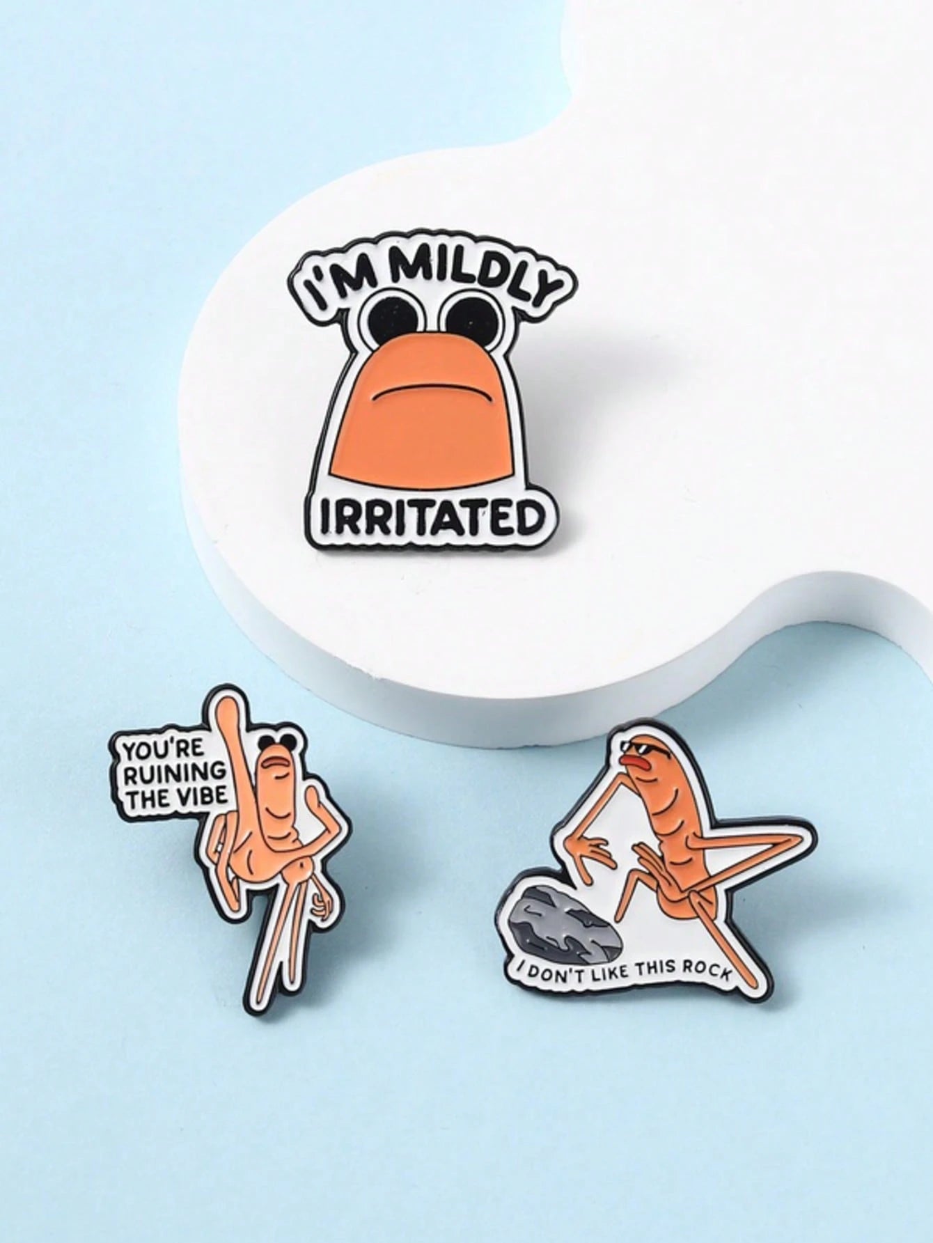 3Pcs Funny Meme Shrimp Enamel Pin Set Mildly Irritated Ruin Vibe Don't Like Rock Lapel Brooch Gift