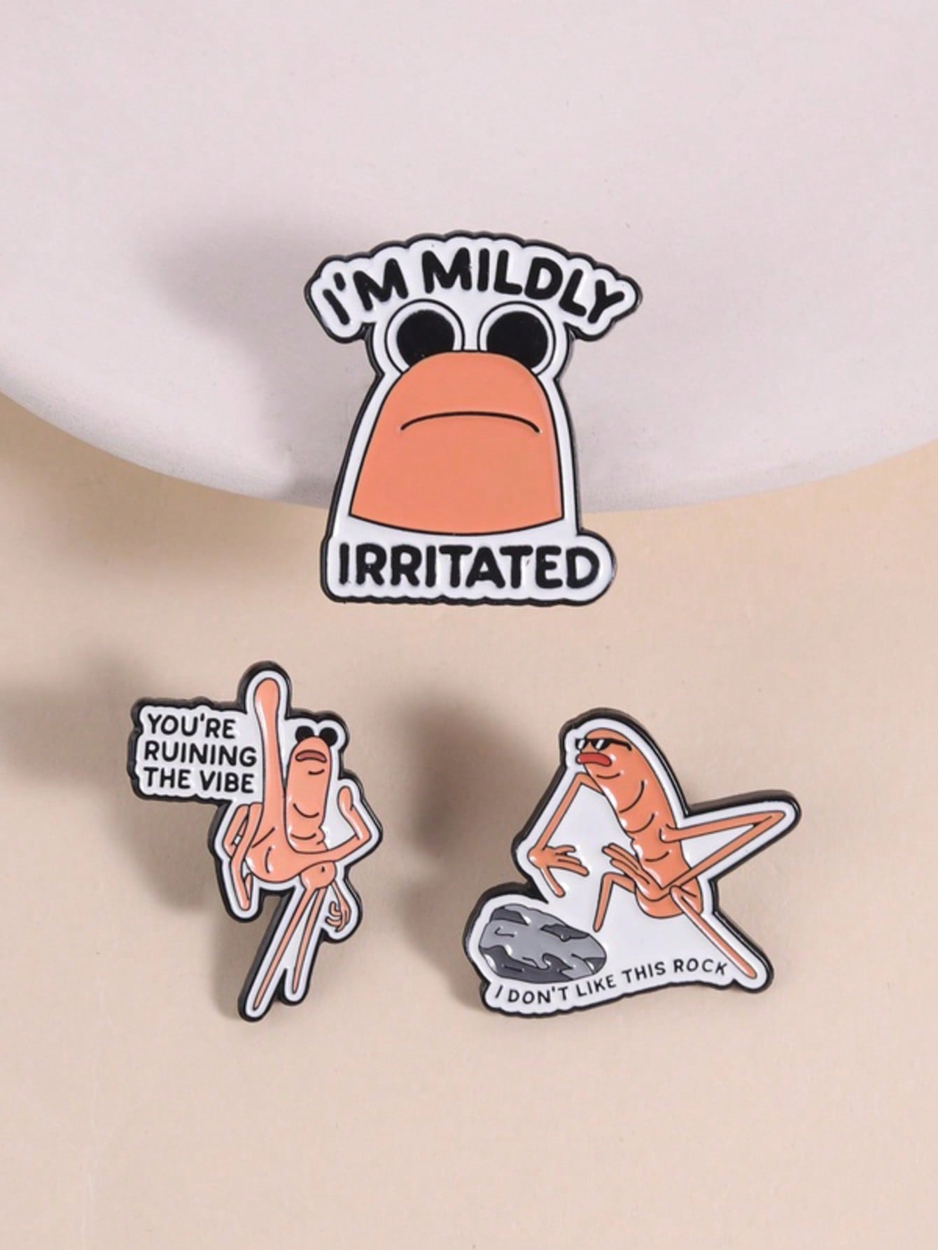 3Pcs Funny Meme Shrimp Enamel Pin Set Mildly Irritated Ruin Vibe Don't Like Rock Lapel Brooch Gift
