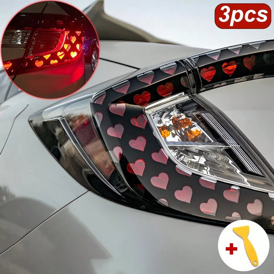3pcs Heart-Shaped Brake Light Stickers, Cute Honeycomb Design Car Decals, Suitable For Couples, Universal DIY Car Accessories