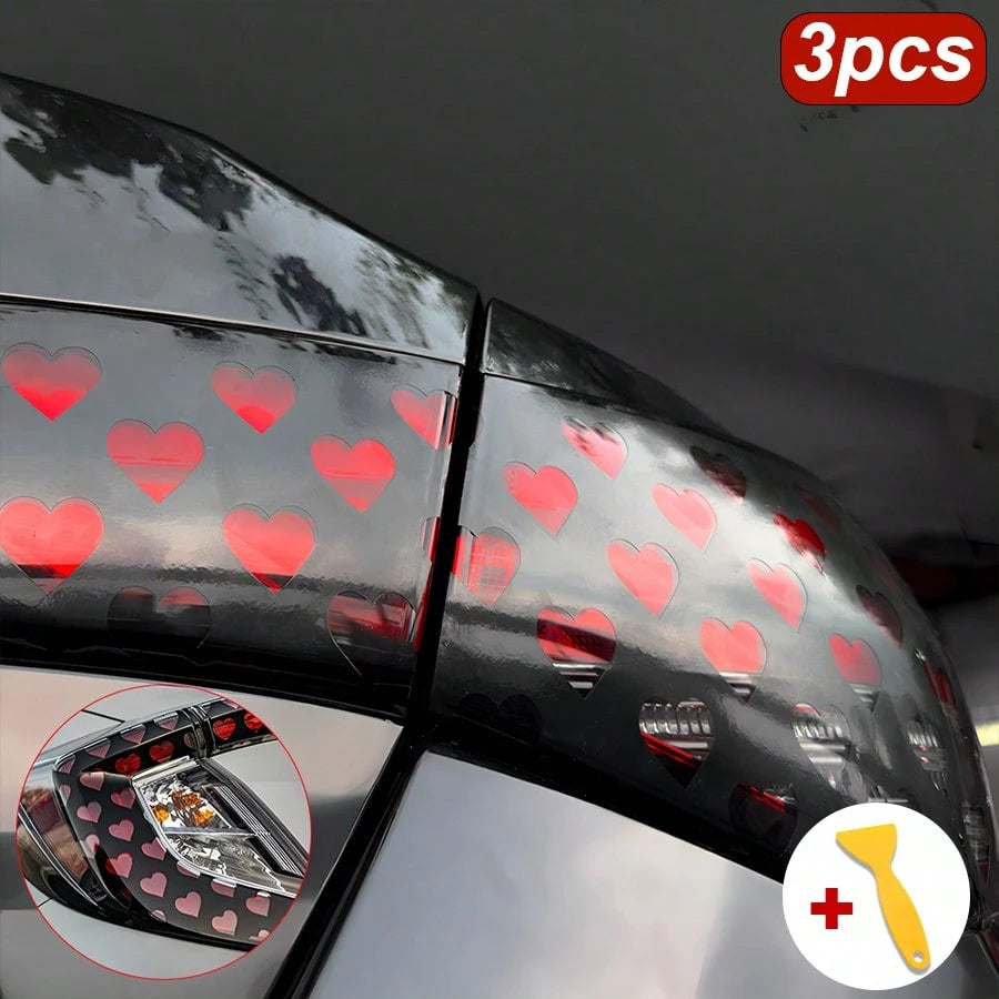 3pcs Heart-Shaped Brake Light Stickers, Cute Honeycomb Design Car Decals, Suitable For Couples, Universal DIY Car Accessories