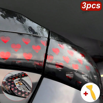 3pcs Heart-Shaped Brake Light Stickers, Cute Honeycomb Design Car Decals, Suitable For Couples, Universal DIY Car Accessories