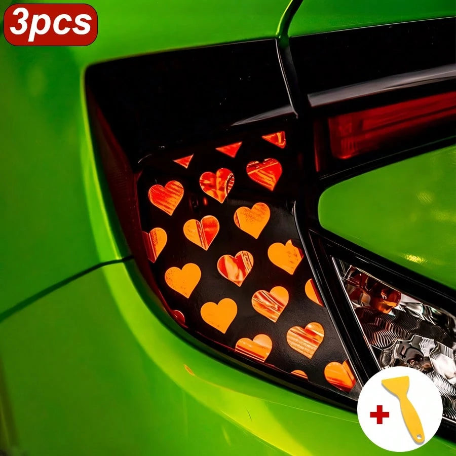 3pcs Heart-Shaped Brake Light Stickers, Cute Honeycomb Design Car Decals, Suitable For Couples, Universal DIY Car Accessories