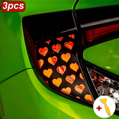 3pcs Heart-Shaped Brake Light Stickers, Cute Honeycomb Design Car Decals, Suitable For Couples, Universal DIY Car Accessories