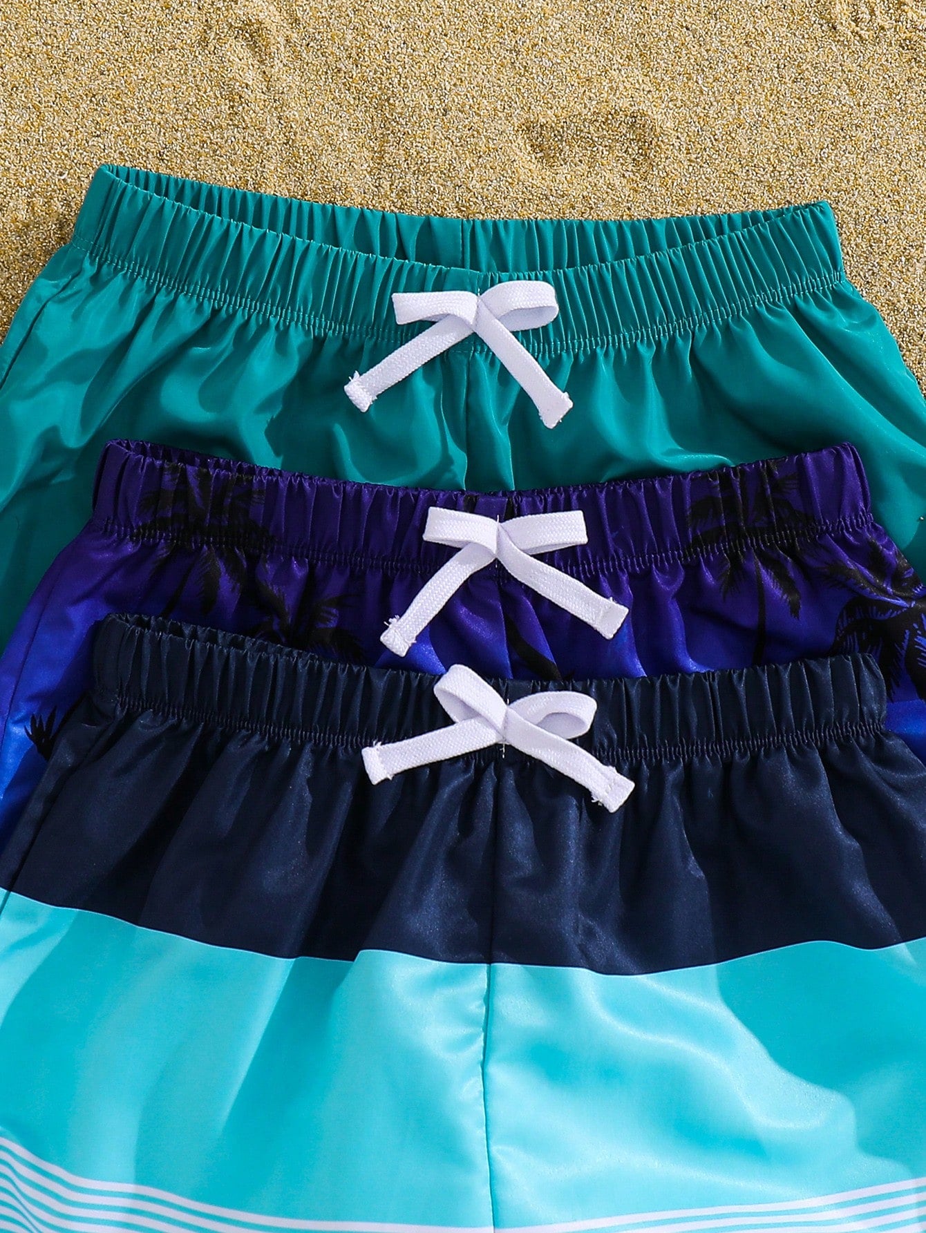 3pcs Kids/Tween Boys' Casual Loose Woven Swim Trunks,Teal,Summer,Graphic,Pool Party,Vacation,Holiday,Comfortable Beach Shorts For Sports & School