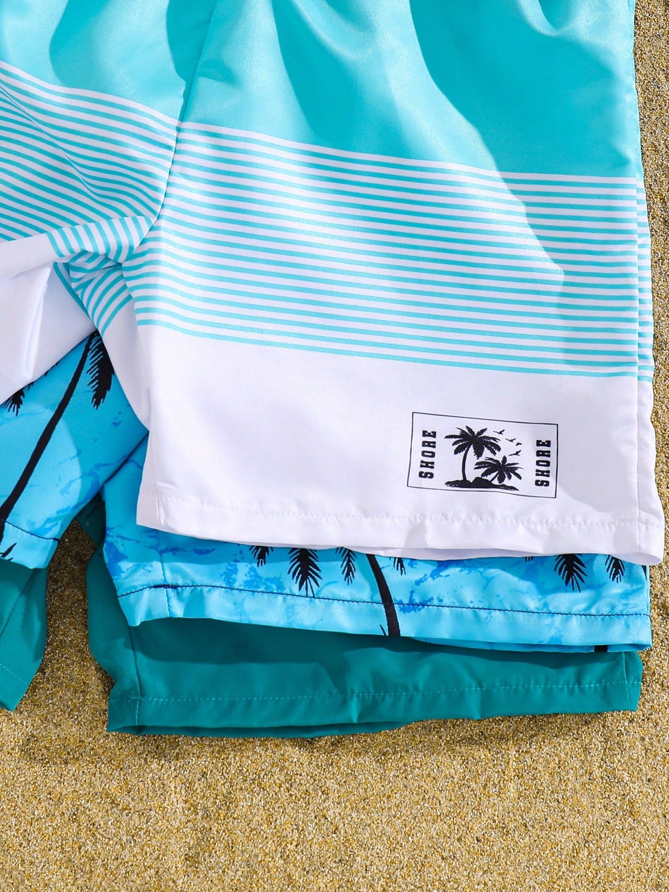 3pcs Kids/Tween Boys' Casual Loose Woven Swim Trunks,Teal,Summer,Graphic,Pool Party,Vacation,Holiday,Comfortable Beach Shorts For Sports & School