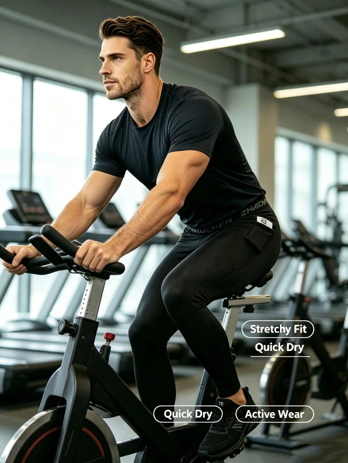 3pcs Men's Compression Tight Fit Sports Pants, With Pockets, Running Training Fitness Leggings, High Elasticity Lightweight Quick-Dry Comfortable Cycling Wear