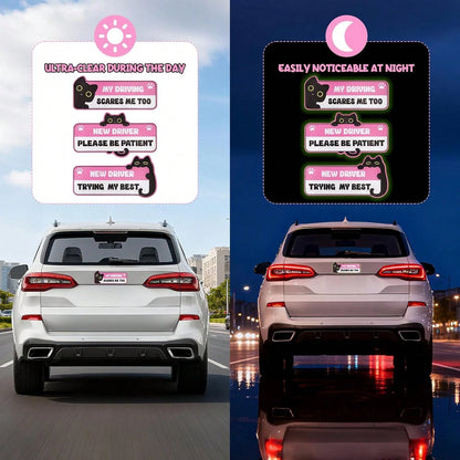 3Pcs New Driver Magnet For Car, Cute Black Cat Student Driver Magnet Sticker For Car, Please Be Patient Keep Distance Safety Reflective Sign Reusable Movable Bumper Stickers &Amp; New Driver Gifts