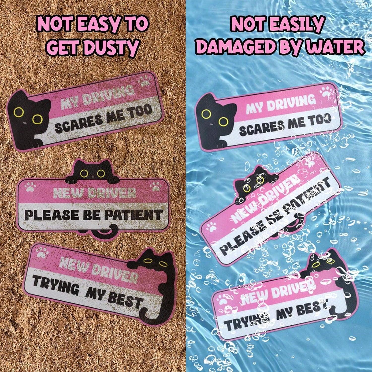 3Pcs New Driver Magnet For Car, Cute Black Cat Student Driver Magnet Sticker For Car, Please Be Patient Keep Distance Safety Reflective Sign Reusable Movable Bumper Stickers &Amp; New Driver Gifts