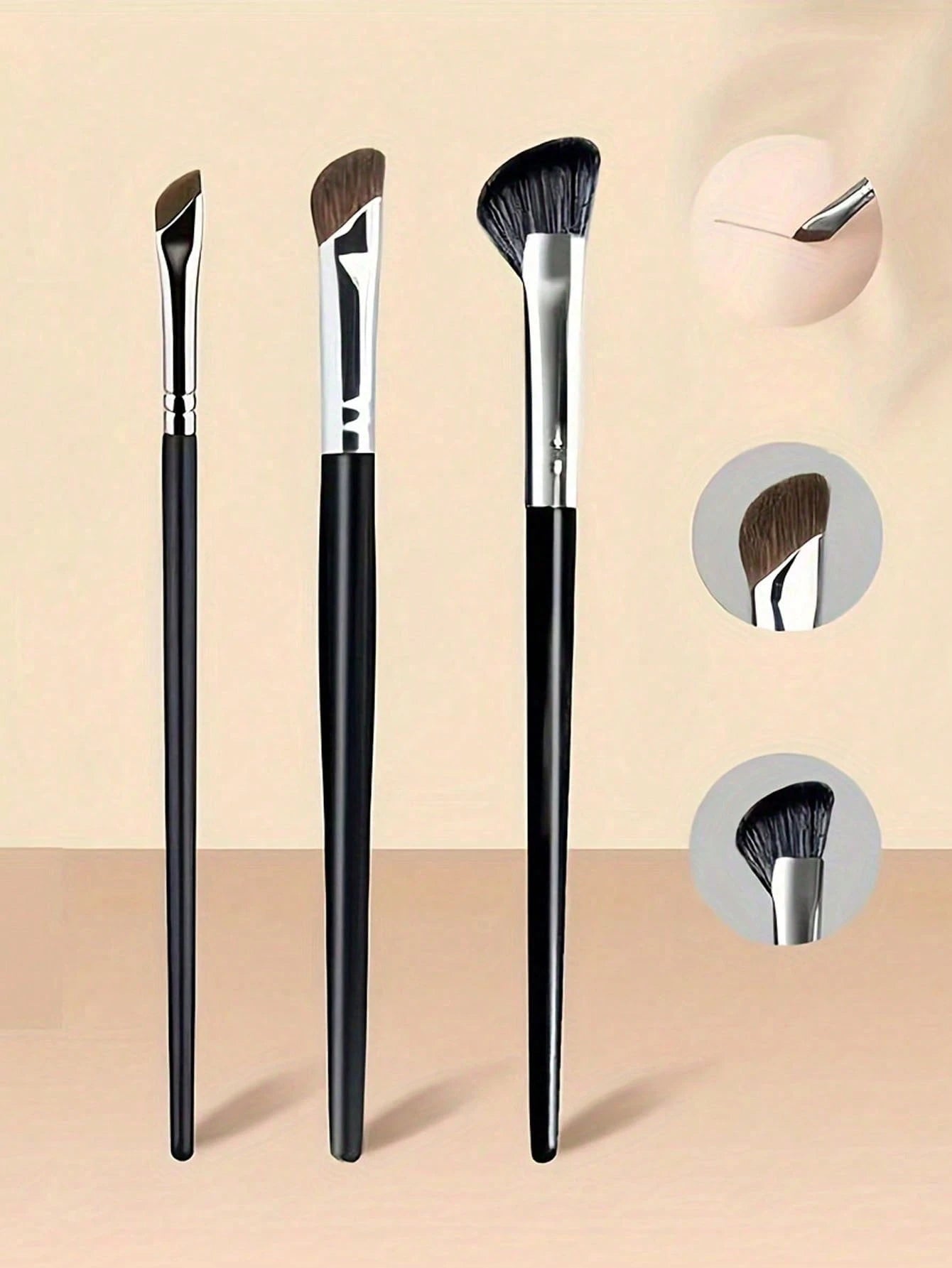 3pcs Nose Contour & Highlighter Brush Set, Angled Contour Fan Brush, Ultra-Thin Nose Shadow & Eyeshadow Blending Brush, Soft Fiber Precision Makeup Tools, Finely Crafted For Delicate Eye Makeup, Porta