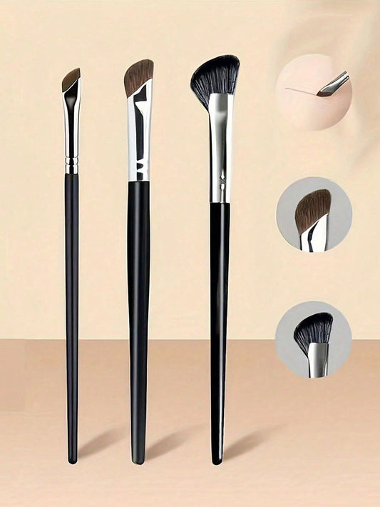 3pcs Nose Contour & Highlighter Brush Set, Angled Contour Fan Brush, Ultra-Thin Nose Shadow & Eyeshadow Blending Brush, Soft Fiber Precision Makeup Tools, Finely Crafted For Delicate Eye Makeup, Porta