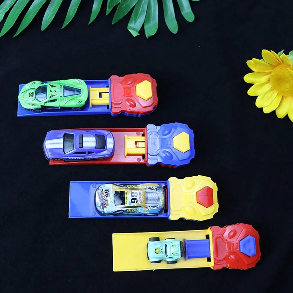 3Pcs Random Mini Diecast Cars Set With Track Launcher- Alloy Sports Car Toys For Boys, Pocket Racing Vehicles Gift