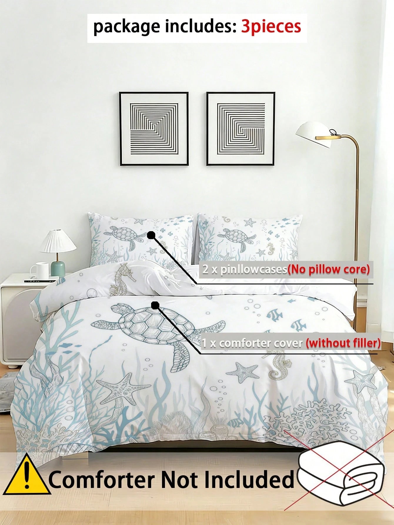 3pcs Sea Turtle Printed Bedding Set, Soft & Comfortable Duvet Cover, Suitable For Bedroom, Guest Room (1 Duvet Cover + 2 Pillow Shams, Comforter/Pillow Insert Not Included)