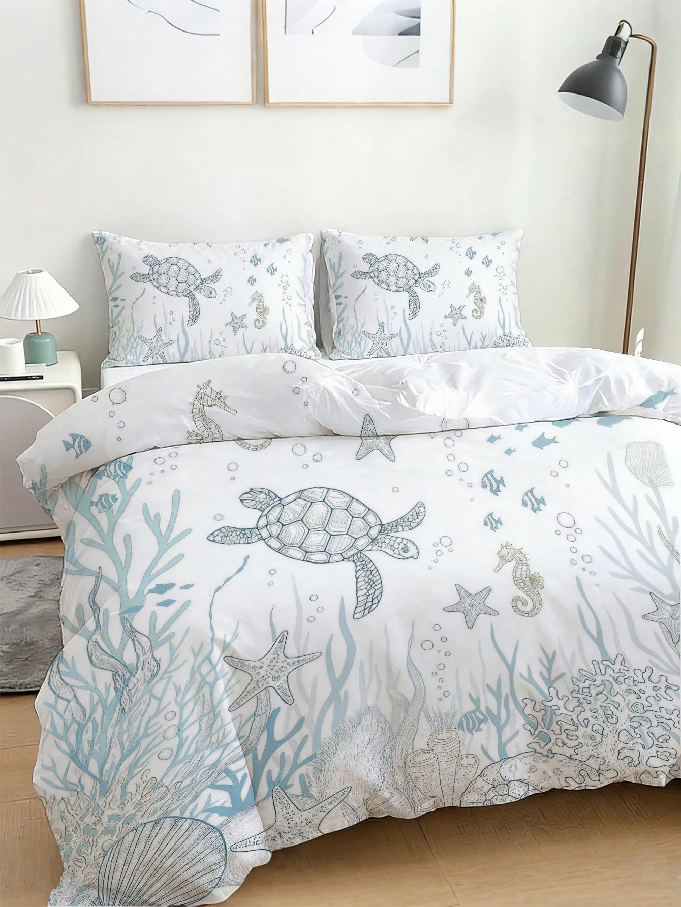 3pcs Sea Turtle Printed Bedding Set, Soft & Comfortable Duvet Cover, Suitable For Bedroom, Guest Room (1 Duvet Cover + 2 Pillow Shams, Comforter/Pillow Insert Not Included)