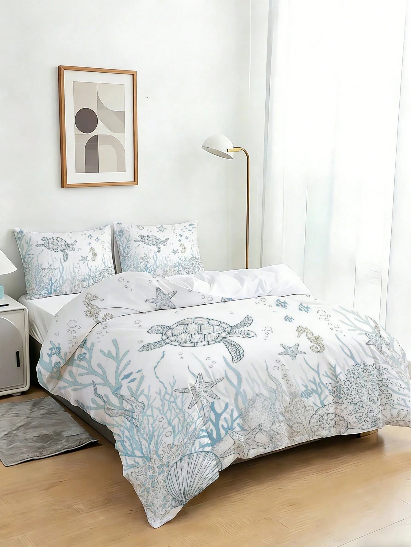 3pcs Sea Turtle Printed Bedding Set, Soft & Comfortable Duvet Cover, Suitable For Bedroom, Guest Room (1 Duvet Cover + 2 Pillow Shams, Comforter/Pillow Insert Not Included)