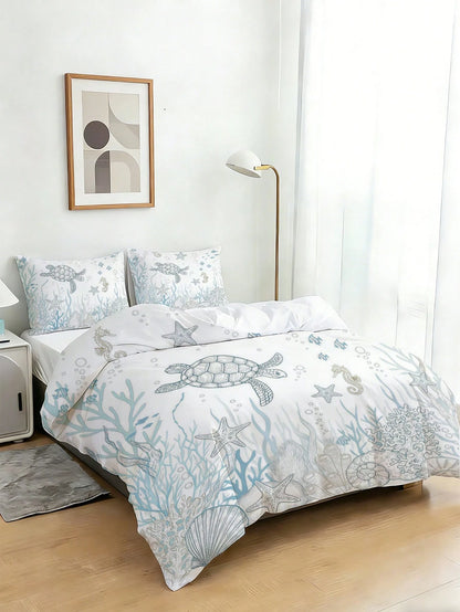 3pcs Sea Turtle Printed Bedding Set, Soft & Comfortable Duvet Cover, Suitable For Bedroom, Guest Room (1 Duvet Cover + 2 Pillow Shams, Comforter/Pillow Insert Not Included)