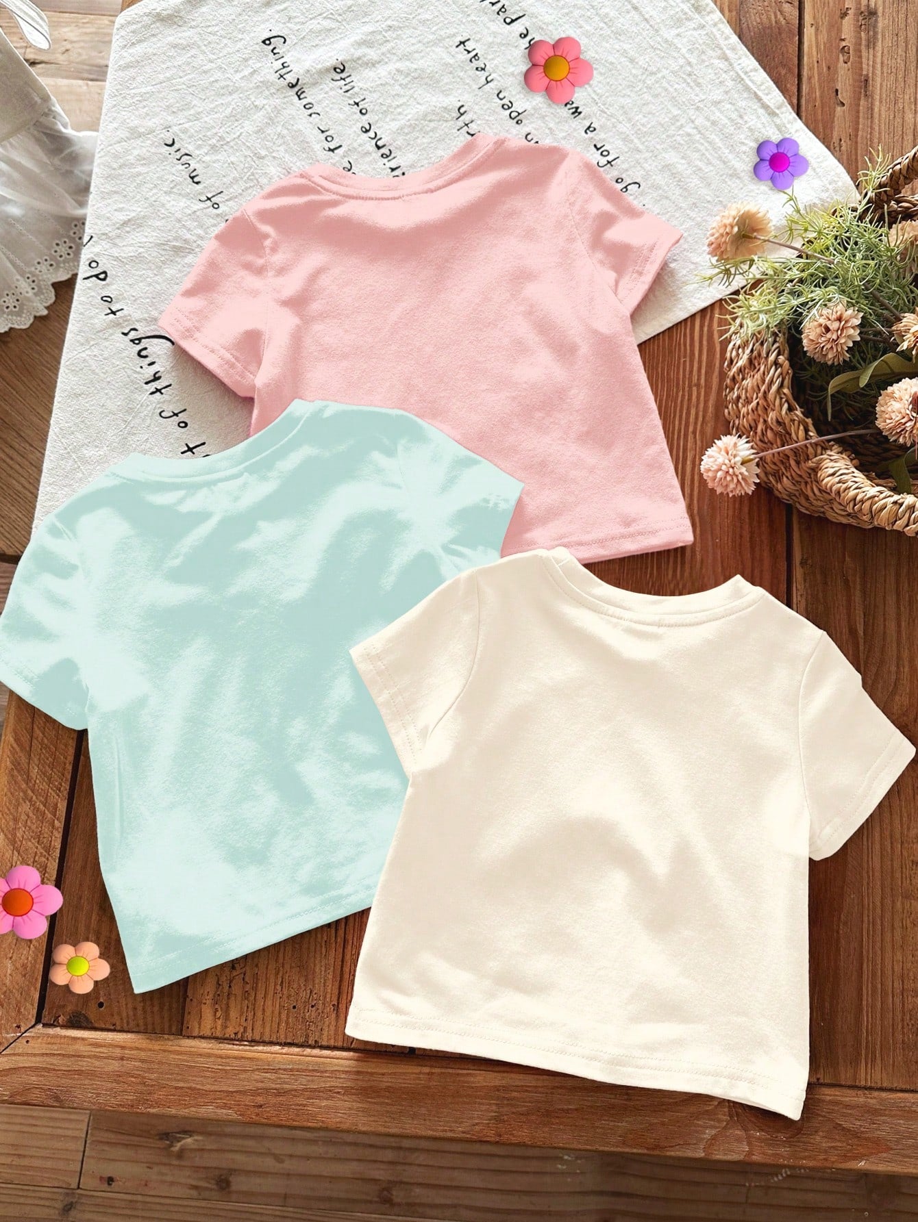 3pcs/Set Baby Girl Cute Light Pink Summer Graphic T-Shirts, Retro Dopamine Fruit Series Short Sleeve Baby Girl Round Neck Tee, Graduation, Back-To-School Wear
