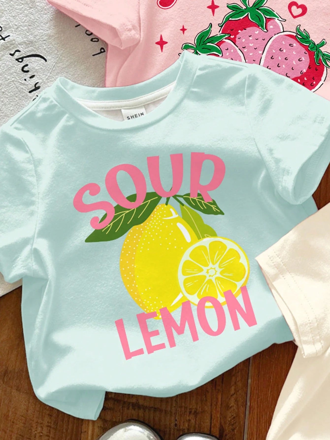 3pcs/Set Baby Girl Cute Light Pink Summer Graphic T-Shirts, Retro Dopamine Fruit Series Short Sleeve Baby Girl Round Neck Tee, Graduation, Back-To-School Wear