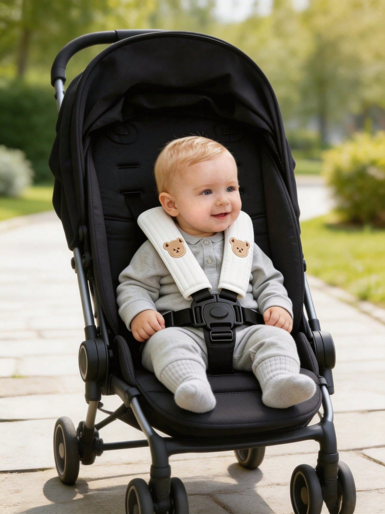 3pcs/Set Baby Stroller Accessories Set- Soft Stroller Handle Cover And Seat Shoulder Strap Cover, 3D Embroidered Pattern, Non-Slip Shoulder Pad Suitable For Baby Stroller, More Comfortable For Baby T