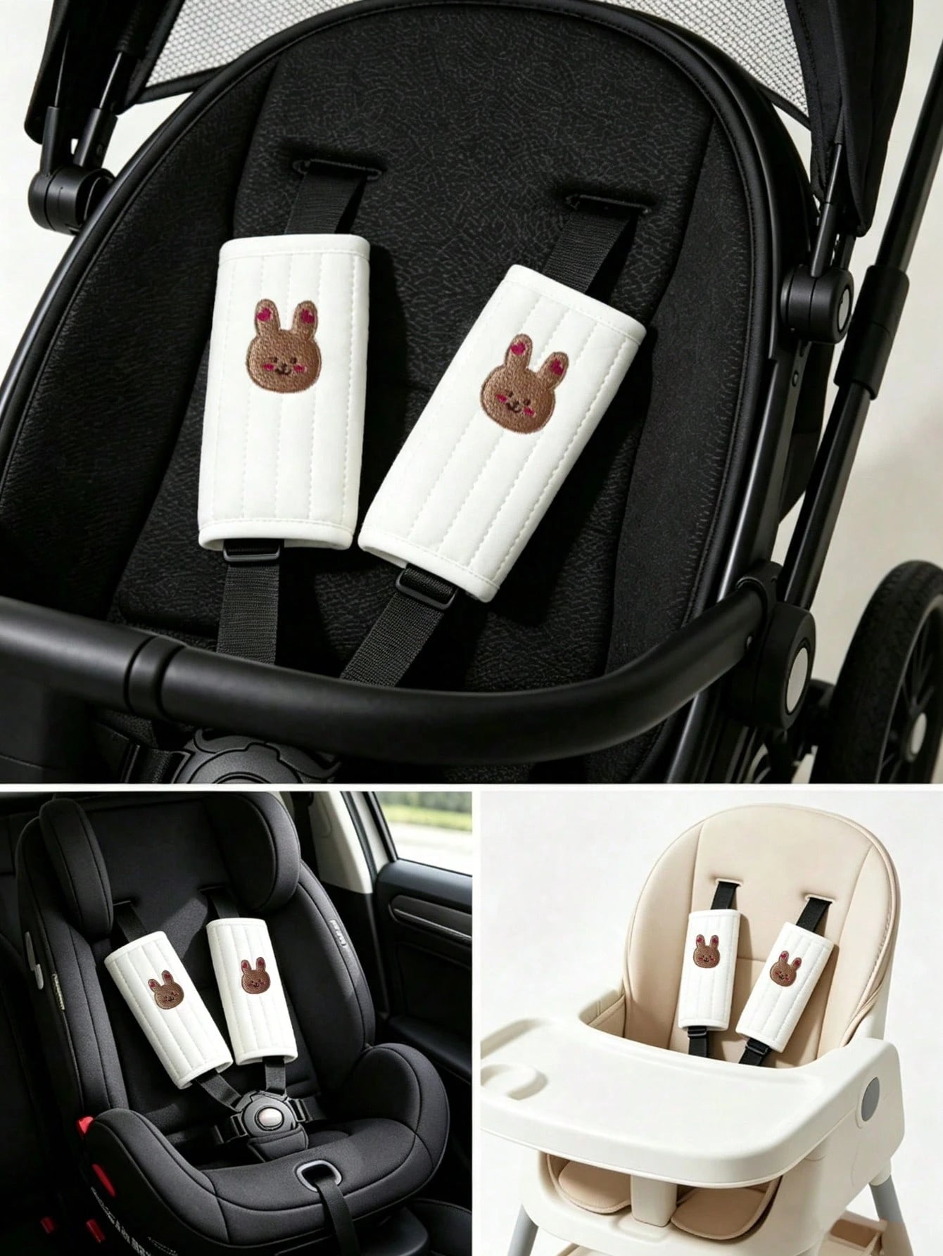 3pcs/Set Baby Stroller Accessories Set- Soft Stroller Handle Cover And Seat Shoulder Strap Cover, 3D Embroidered Pattern, Non-Slip Shoulder Pad Suitable For Baby Stroller, More Comfortable For Baby T