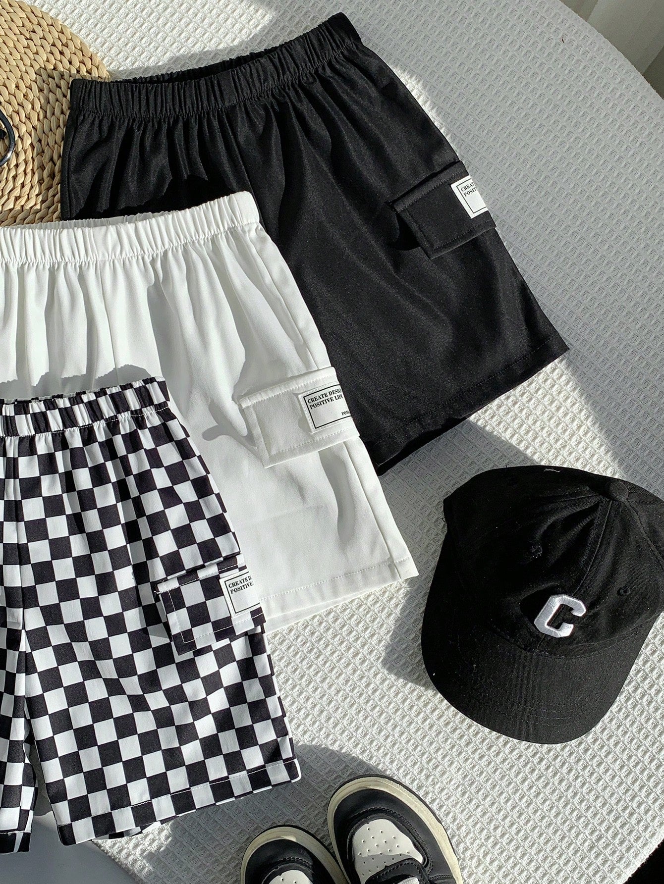 3pcs/Set Kids Boys' Loose Fit Woven Shorts,Toddler Boy Clothes For Summer,School,Back-To-School,Comfortable Solid Color & Checkered Patch Pocket Pants