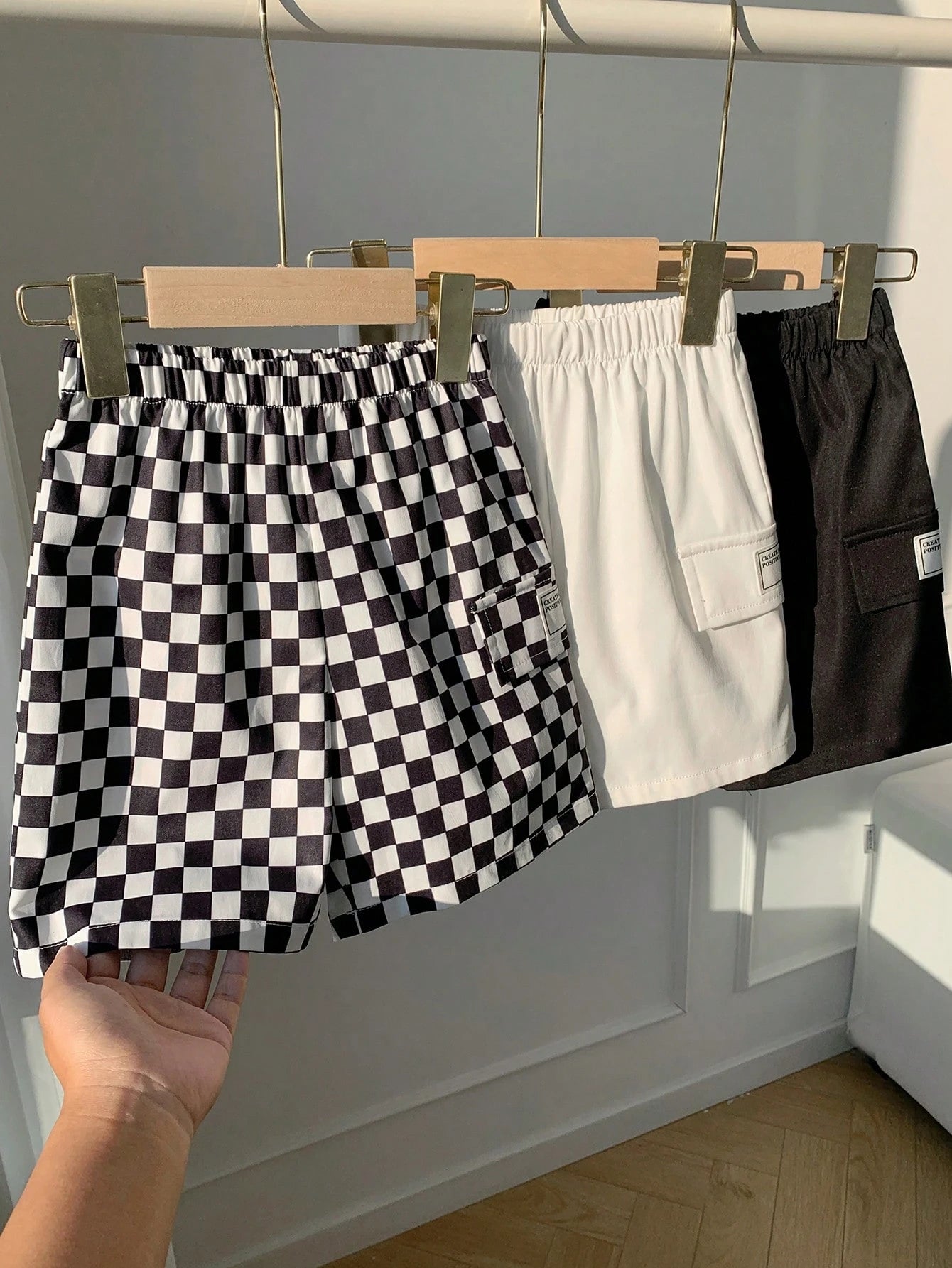 3pcs/Set Kids Boys' Loose Fit Woven Shorts,Toddler Boy Clothes For Summer,School,Back-To-School,Comfortable Solid Color & Checkered Patch Pocket Pants