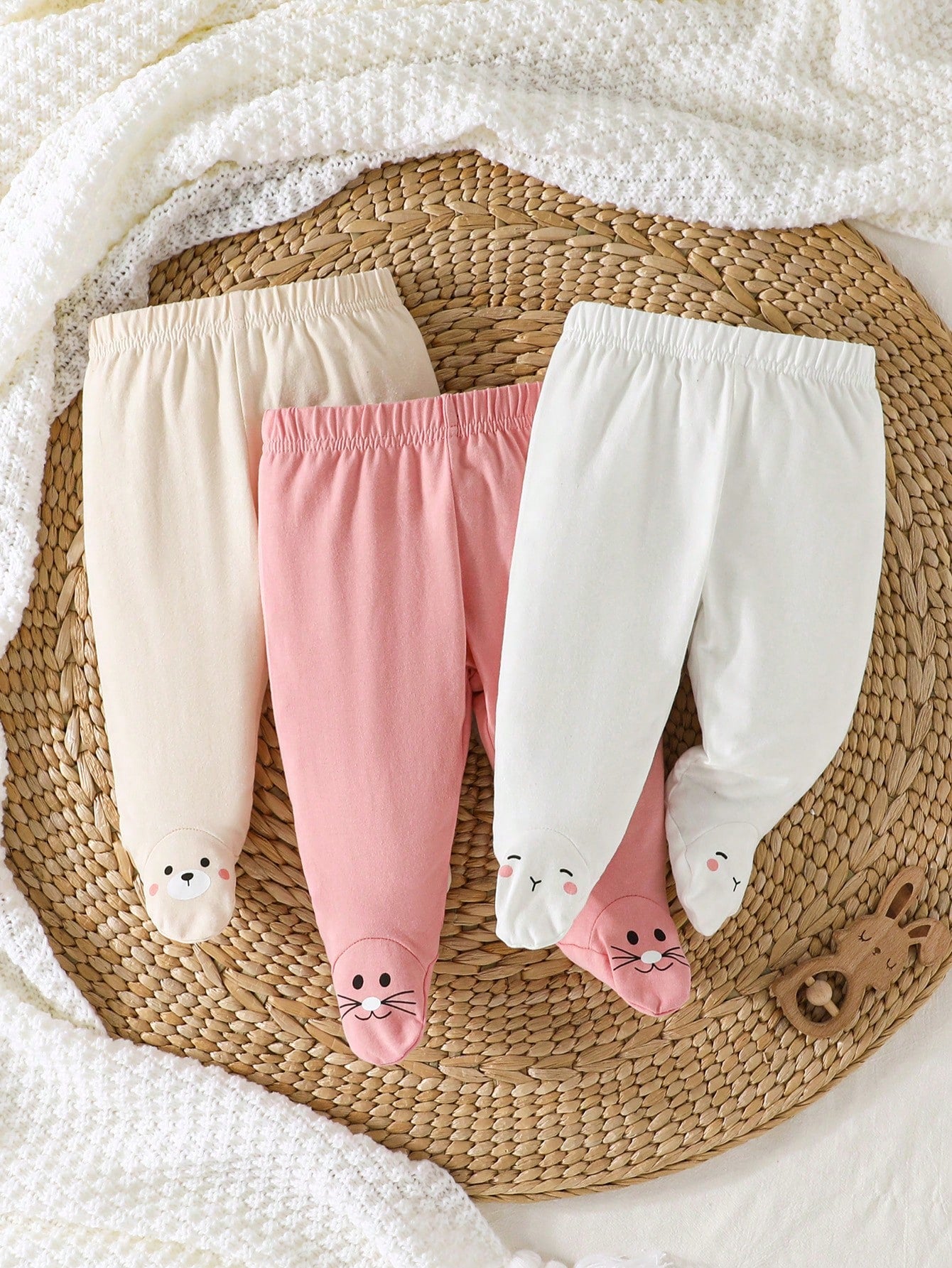 3pcs/Set Newborn Baby Girl Cute Footie Pants Solid Color Floral Mini Print Spring/Autumn Infant Leg Warmers Bottoms Multi Pack Footed Trousers Clothes