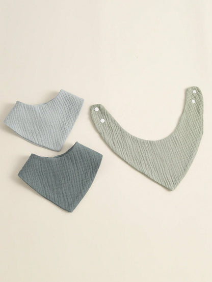 3pcs/Set Solid Color Muslim Cotton Baby Bibs, Soft Absorbent Pure Cotton Breathable Triangle Burp Cloths
