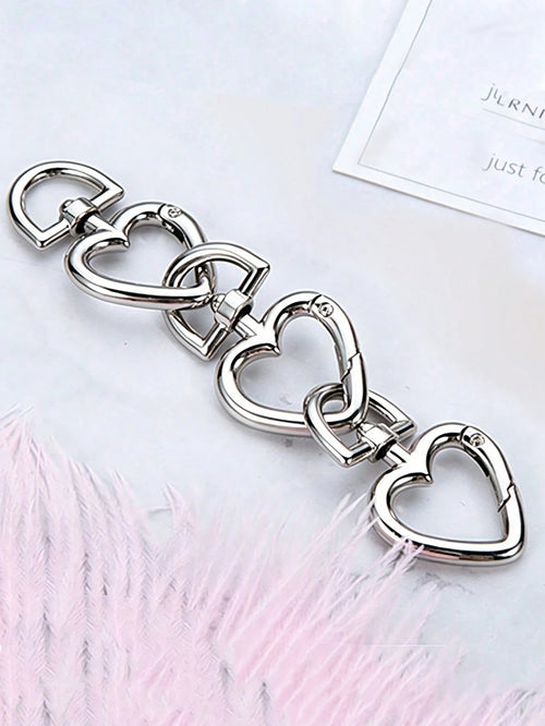 3pcs Silver Heart Spring Ring Hardware Clasp, Metal Round Buckle, Key Ring Bag Clasp, Adjustable Hook, Open Ring, DIY Hardware Accessories, Car Accessories, Women's Valentine's Day Gift