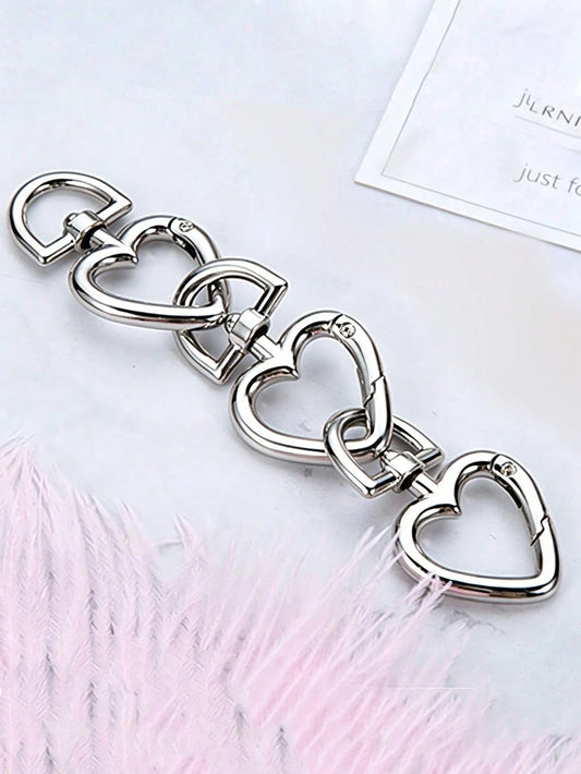3pcs Silver Heart Spring Ring Hardware Clasp, Metal Round Buckle, Key Ring Bag Clasp, Adjustable Hook, Open Ring, DIY Hardware Accessories, Car Accessories, Women's Valentine's Day Gift