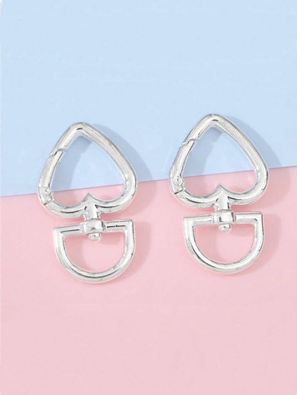 3pcs Silver Heart Spring Ring Hardware Clasp, Metal Round Buckle, Key Ring Bag Clasp, Adjustable Hook, Open Ring, DIY Hardware Accessories, Car Accessories, Women's Valentine's Day Gift