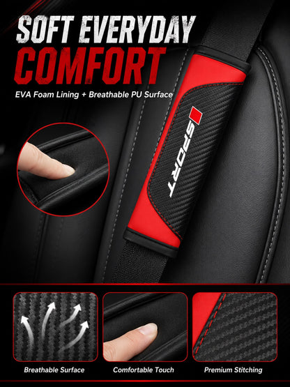 3Pcs Sport Comfort Car Steering Wheel Cover Set, Carbon Fiber Steering Wheel Cover + 2 Seatbelt Shoulder Pad Covers, Imitation Leather Elastic Inner Ring Contactless Steering Wheel Cover, Car Interior
