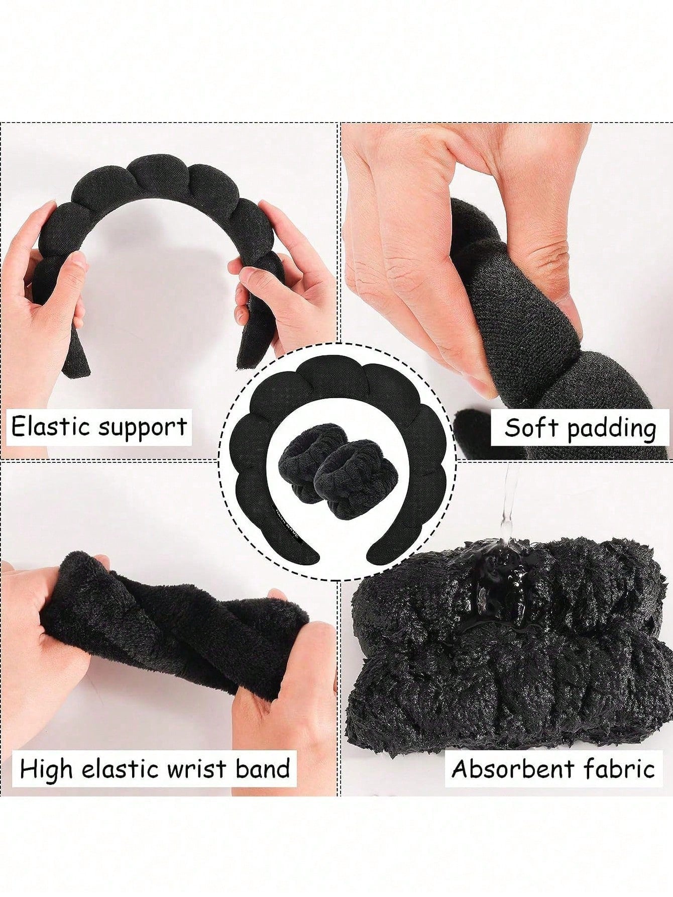3pcs Woven Headbands & 2pcs Wristbands, Suitable For Washing Face, Cleaning, Makeup, Skincare, Travel, Fits All Skin Types Hair Accessories