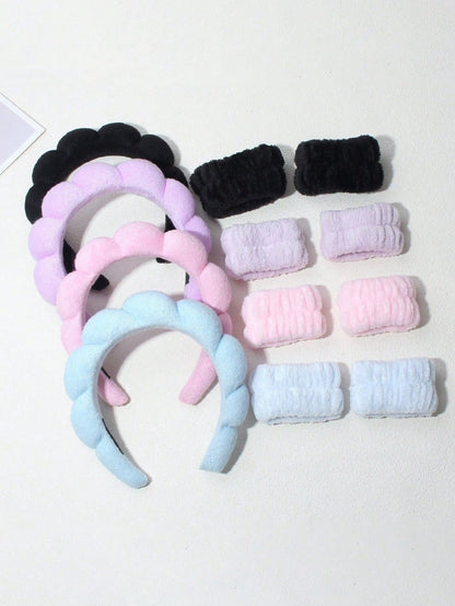 3pcs Woven Headbands & 2pcs Wristbands, Suitable For Washing Face, Cleaning, Makeup, Skincare, Travel, Fits All Skin Types Hair Accessories