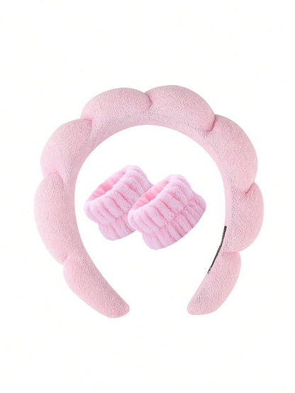 3pcs Woven Headbands & 2pcs Wristbands, Suitable For Washing Face, Cleaning, Makeup, Skincare, Travel, Fits All Skin Types Hair Accessories