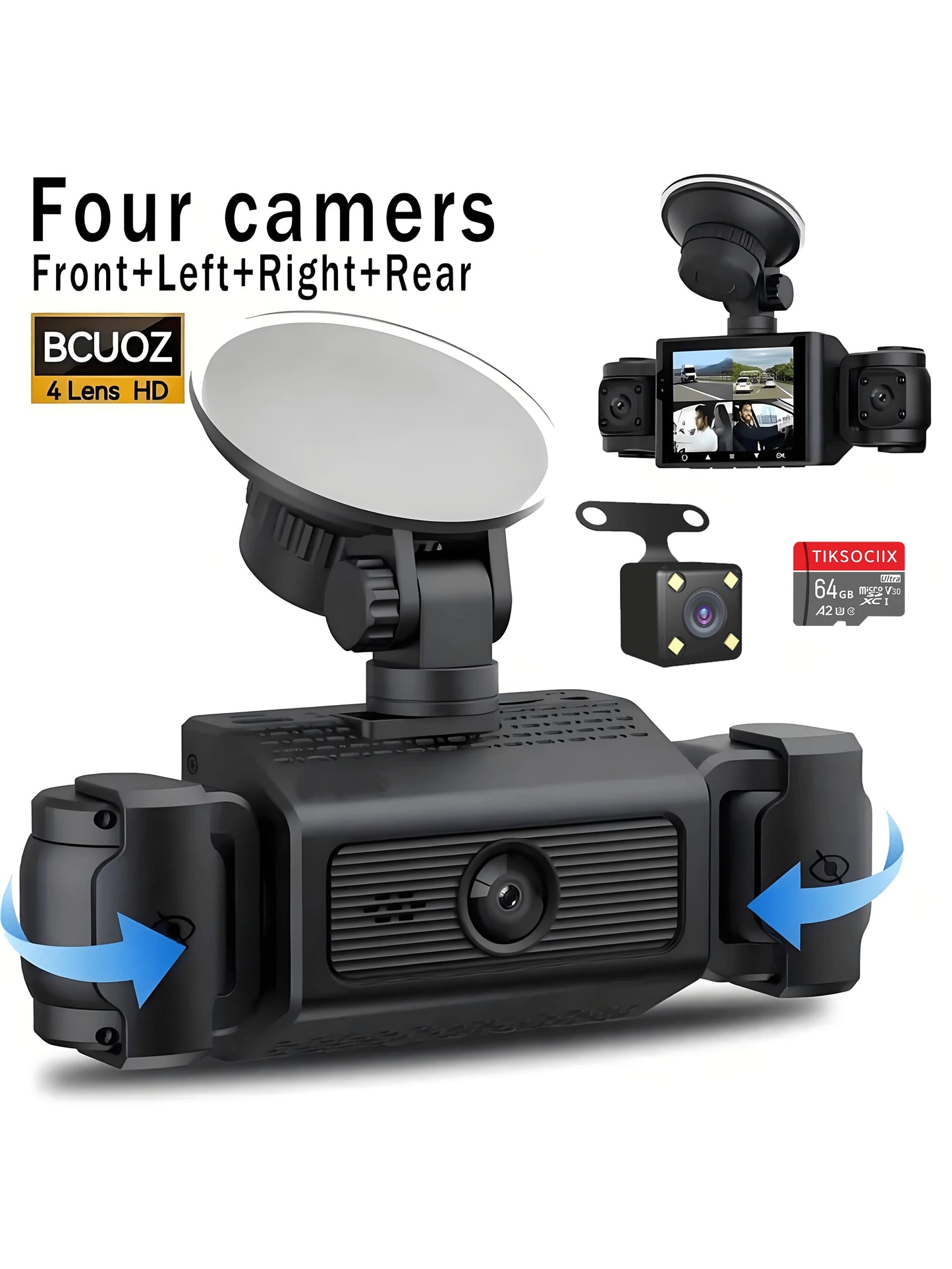 4-Channel Dash Cam, Front And Rear Dual View, 1080P HD Night Vision, Loop Recording, G-Sensor, Built-In Display- High-Resolution Car DVR, Adjustable Lens, Driving Monitor| Compact Dash Cam| Night V