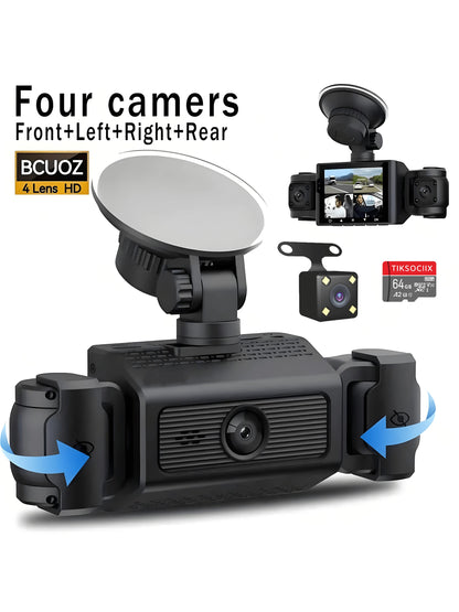 4-Channel Dash Cam, Front And Rear Dual View, 1080P HD Night Vision, Loop Recording, G-Sensor, Built-In Display- High-Resolution Car DVR, Adjustable Lens, Driving Monitor| Compact Dash Cam| Night V