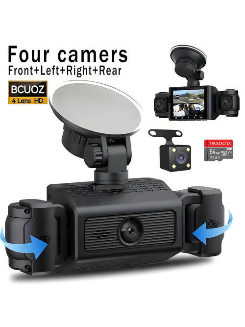 4-Channel Dash Cam, Front And Rear Dual View, 1080P HD Night Vision, Loop Recording, G-Sensor, Built-In Display- High-Resolution Car DVR, Adjustable Lens, Driving Monitor| Compact Dash Cam| Night V