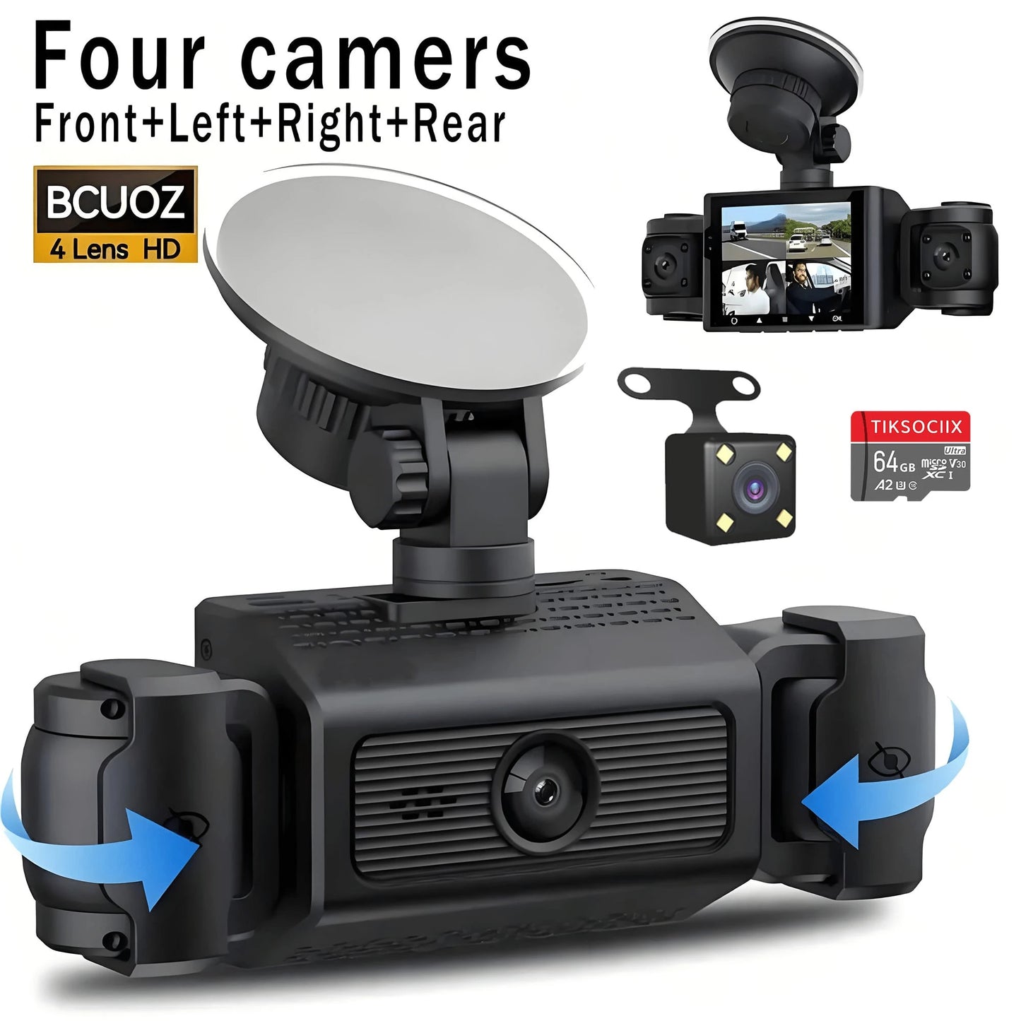 4-Channel Dash Cam, Front And Rear Dual View, 1080P HD Night Vision, Loop Recording, G-Sensor, Built-In Display- High-Resolution Car DVR, Adjustable Lens, Driving Monitor| Compact Dash Cam| Night V