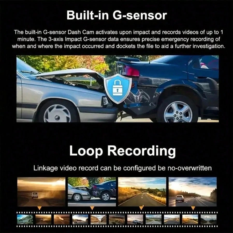 4-Channel Dash Cam, Front And Rear Dual View, 1080P HD Night Vision, Loop Recording, G-Sensor, Built-In Display- High-Resolution Car DVR, Adjustable Lens, Driving Monitor| Compact Dash Cam| Night V