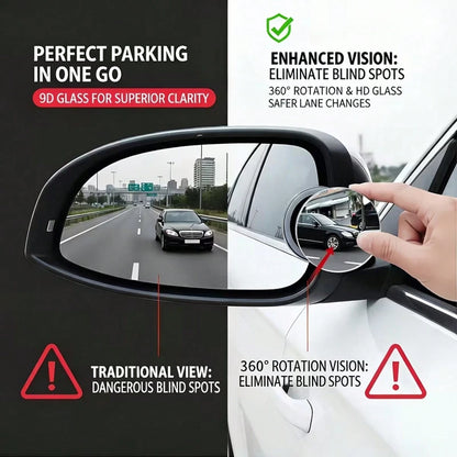 4-Piece Set (Includes 2 Frameless Small Round Mirrors On Board + 2 Cleaning Cloths) 360° Rotatable Adjustable High-Definition Glass Blind Spot Mirror. Suitable For Blind Spot Monitoring, Lane Change A