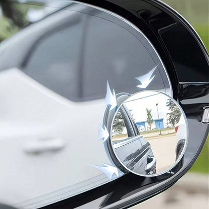 4-Piece Set (Includes 2 Frameless Small Round Mirrors On Board + 2 Cleaning Cloths) 360° Rotatable Adjustable High-Definition Glass Blind Spot Mirror. Suitable For Blind Spot Monitoring, Lane Change A