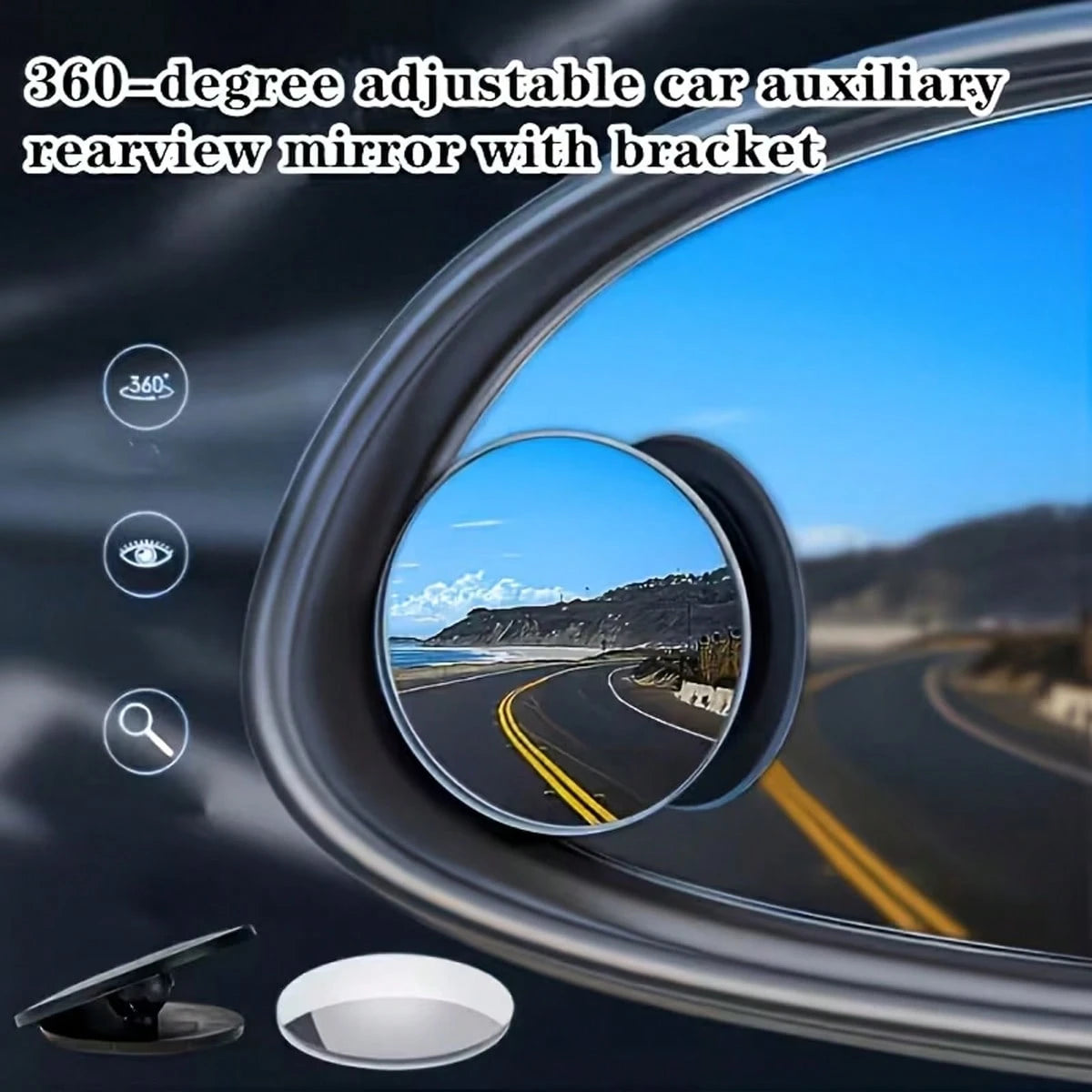 4-Piece Set (Includes 2 Frameless Small Round Mirrors On Board + 2 Cleaning Cloths) 360° Rotatable Adjustable High-Definition Glass Blind Spot Mirror. Suitable For Blind Spot Monitoring, Lane Change A