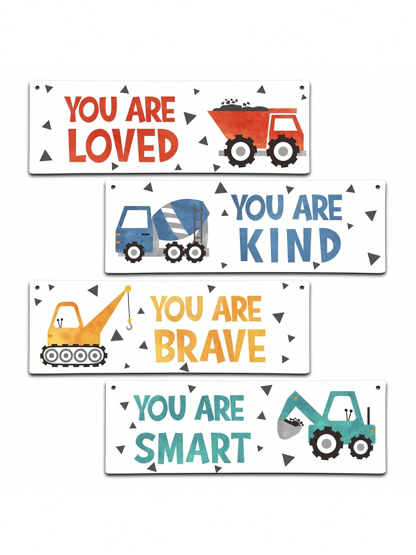 4 Pieces- Construction Vehicle Decoration Kids Room Wall Decor Wooden Signs- Inspirational Wall Art For Kids Room Nursery Playroom Classroom, Motivational Truck Wall Art Posters Suitable For Kids To