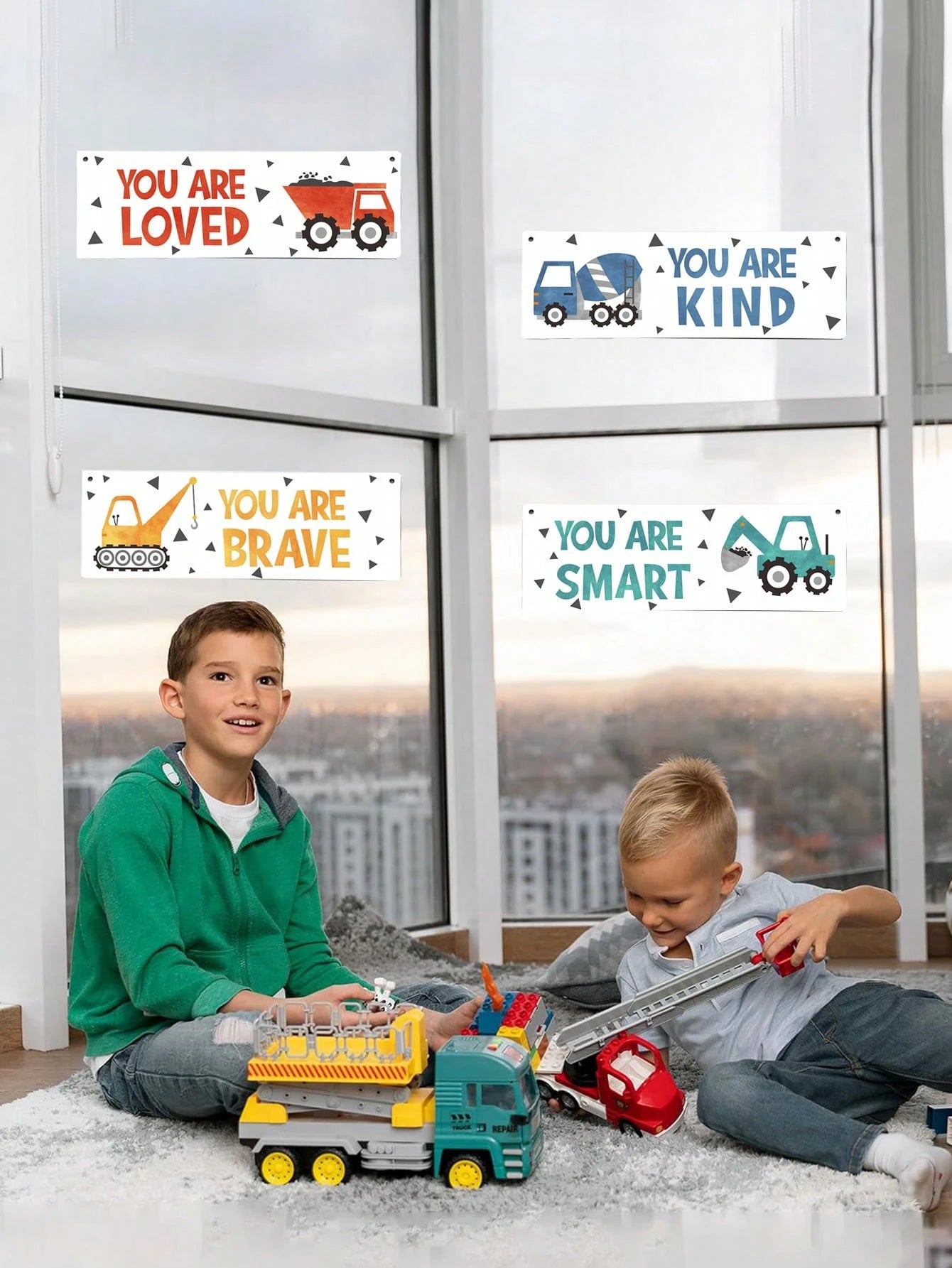 4 Pieces- Construction Vehicle Decoration Kids Room Wall Decor Wooden Signs- Inspirational Wall Art For Kids Room Nursery Playroom Classroom, Motivational Truck Wall Art Posters Suitable For Kids To